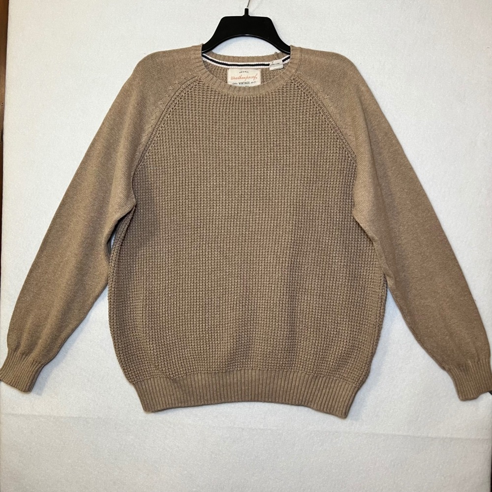 Weatherproof Vintage Tan Preppy Minimalist Waffle Knit Raglan Crewneck Sweater L